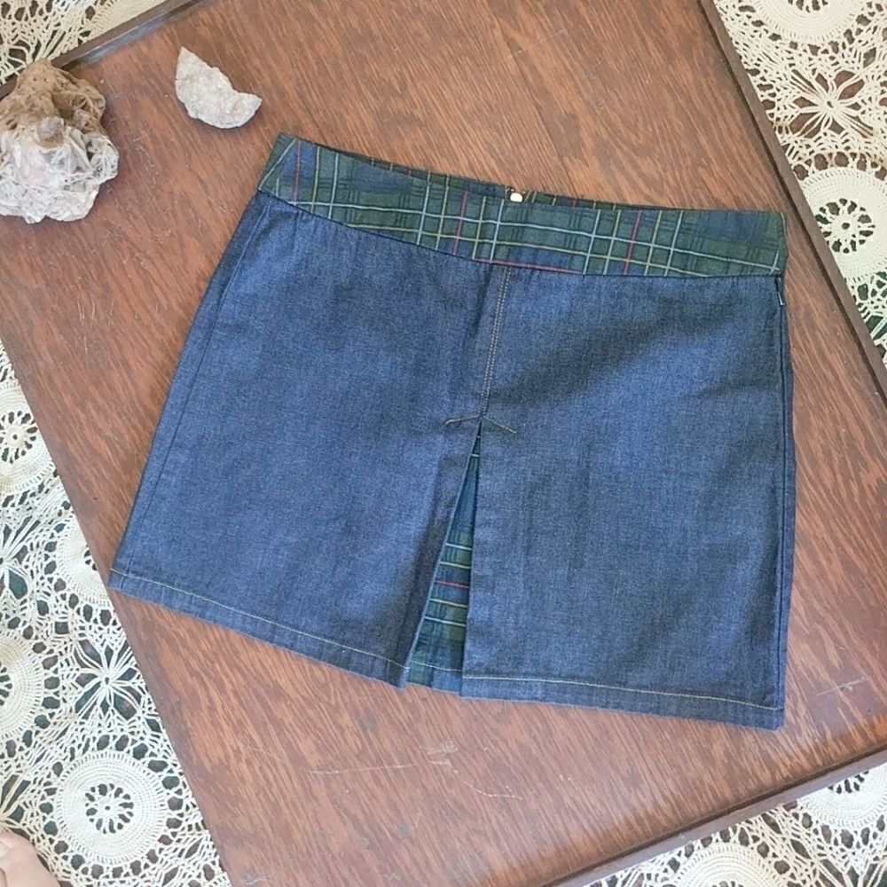 Tommy Jeans Plaid Detail Denim Mini Skirt Y2K SIZE 7
